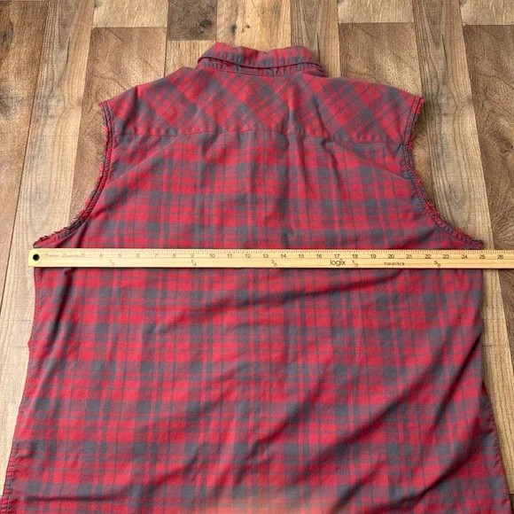 Harley Davidson Sleeveless Shirt Mens XL Red Gray Plaid Biker Motorcycle - Picture 6 of 7